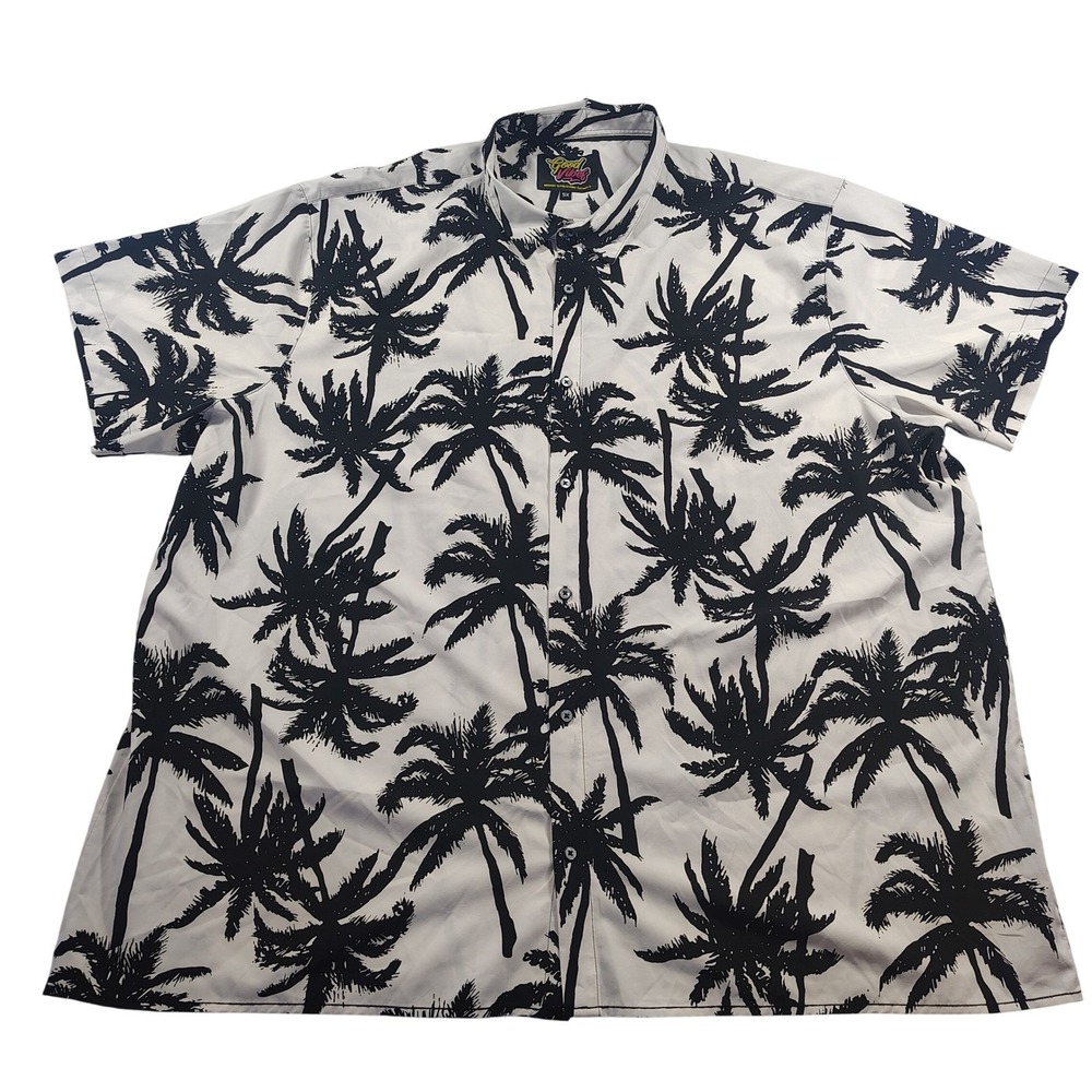 Good Vibes Drill Clothing Co Mens 5X Palm Tree Print Short Sleeve Button Shirt